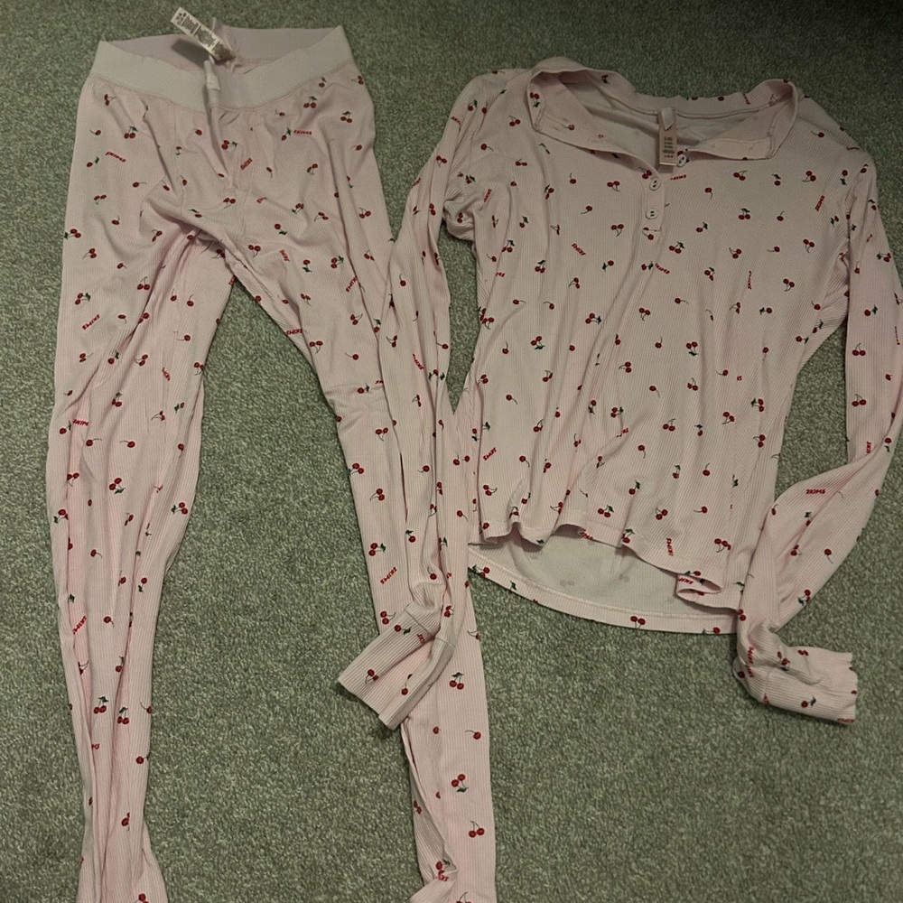 SKIMS Cherry Patterned Button-Up Pajama Top